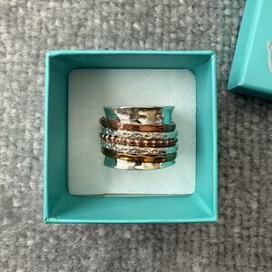Boho Magic Spinner Ring Size 9 Sterling Silver Brass Copper Fidget Wide Handmade